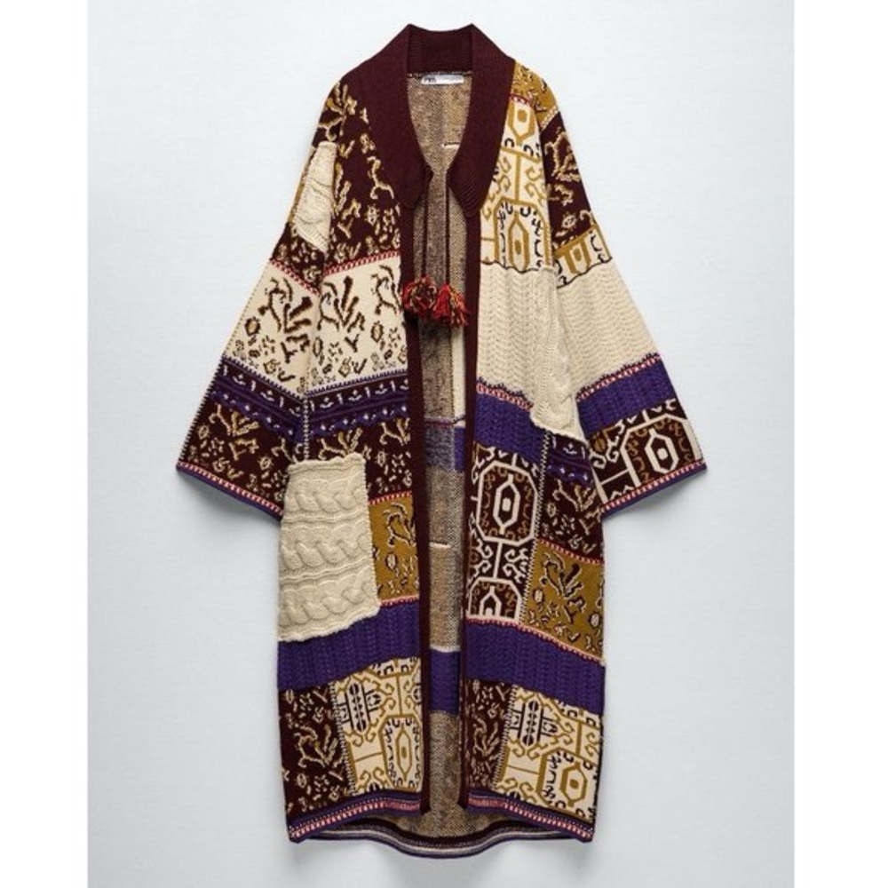 NWOT Zara Bohemian Patchwork Knit Cardigan